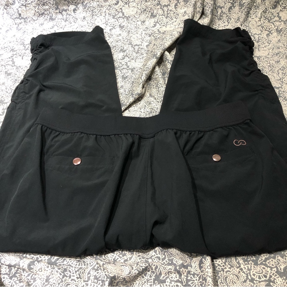 Calia black relaxed joggers ruched leg detail large
